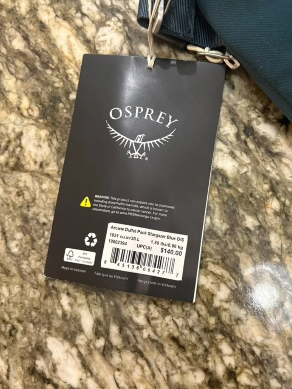 NWT Osprey Arcane Duffle Pack in Stargazer Blue